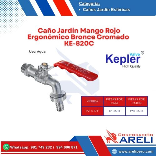 Caño Jardín Mango Rojo Ergonómico Bronce Cromado KE-820C