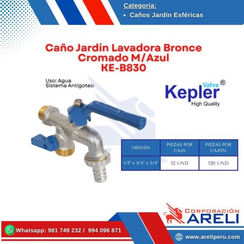 Caño Jardín Lavadora Bronce Cromado M/Azul KE-B830
