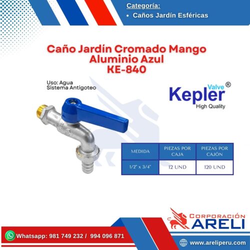 Caño Jardín Cromado Mango Aluminio Azul KE-840