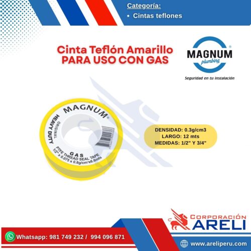 Cinta Teflón Amarillo PARA USO CON GAS Magnum