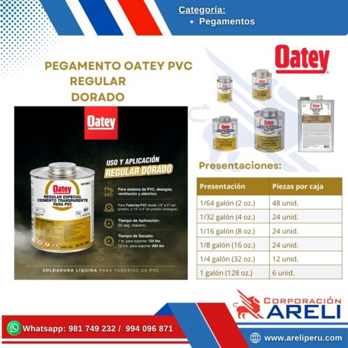PEGAMENTO OATEY PVC REGULAR DORADO