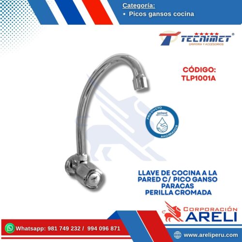 LLAVE DE COCINA A LA PARED C/ PICO GANSO PARACAS PERILLA CROMADA