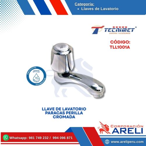 LLAVE DE LAVATORIO PARACAS PERILLA CROMADA TECNIMET