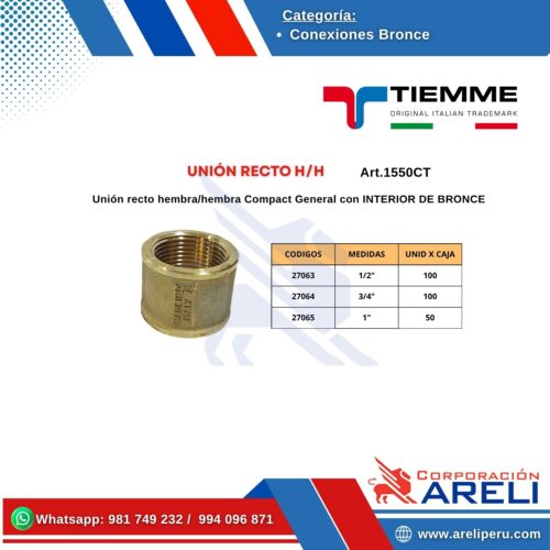 Unión recto hembra/hembra Tiemme