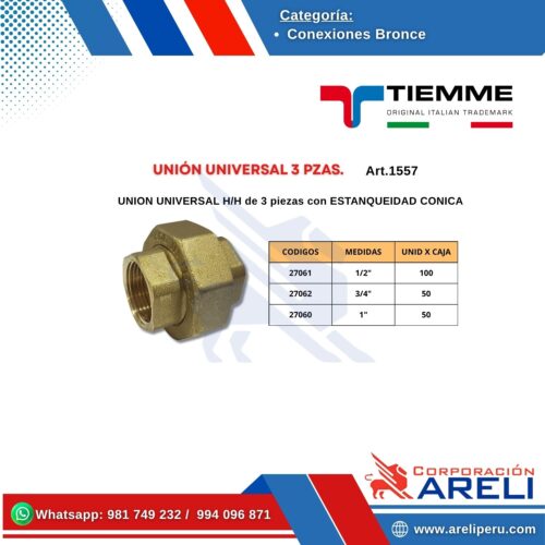 UNIÓN UNIVERSAL 3 PZAS. BRONCE TIEMME