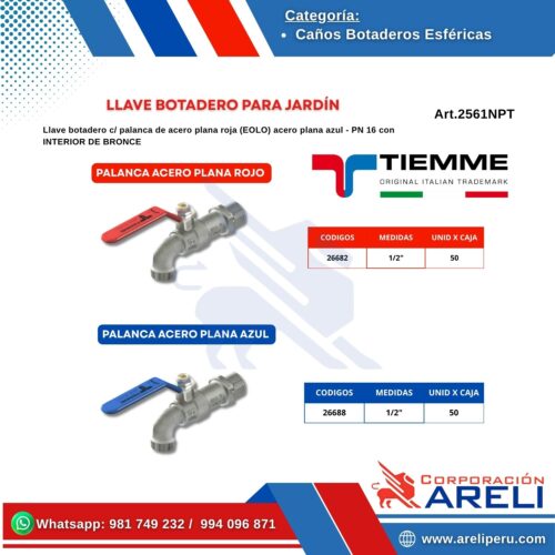LLAVE BOTADERO ESFERICA M/PLANA TIEMME