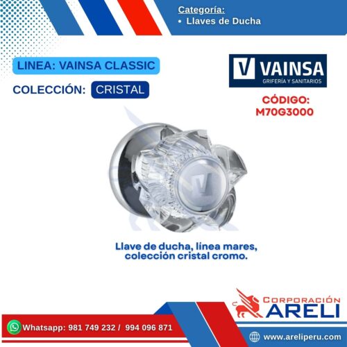 Llave de ducha, línea mares, colección cristal cromo.