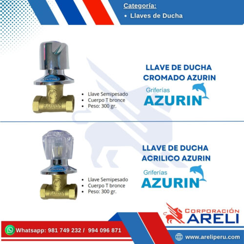 LLAVE DE DUCHA CROMADO Y ACRÍLICO AZURIN