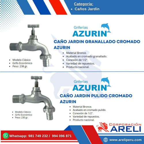 CAÑO JARDIN GRANALLADO Y PULIDO CROMADO AZURIN