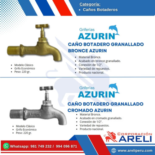 CAÑO BOTADERO GRANALLADO BRONCE Y CROMADO AZURIN