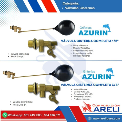 VÁLVULA CISTERNA COMPLETA CON VARILLA Y BOYA AZURIN