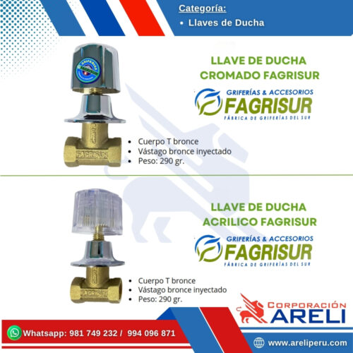 LLAVE DE DUCHA CROMADO Y ACRÍLICO FAGRISUR