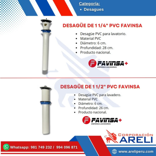 DESAGÜE DE 1 1/4" Y 1 1/2" PVC FAVINSA