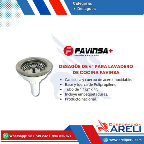 DESAGÜE DE 4" PARA LAVADERO DE COCINA FAVINSA