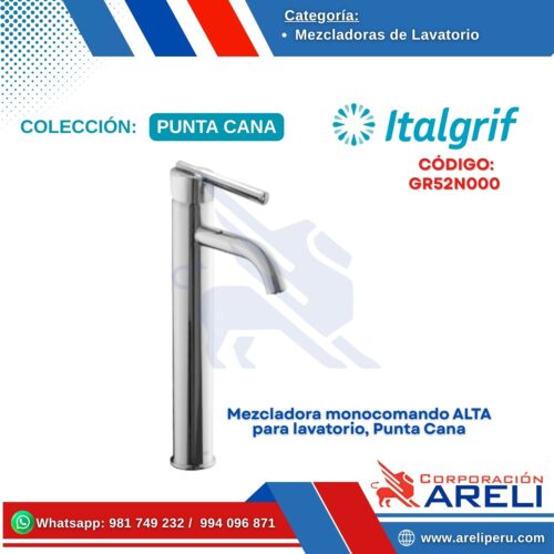 Mezcladora monocomando ALTA para lavatorio, Punta Cana - ITALGRIF