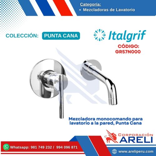 Mezcladora monocomando para lavatorio a la pared, Punta Cana - ITALGRIF