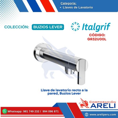 Llave de lavatorio recto a la pared, Buzios Lever - ITALGRIF