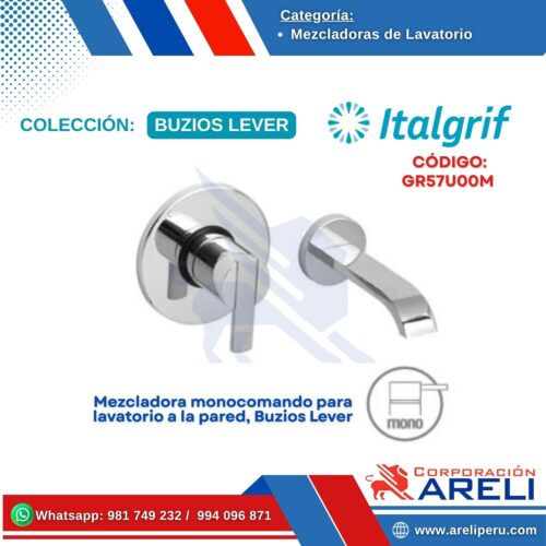 Mezcladora monocomando para lavatorio a la pared, Buzios Lever - ITALGRIF