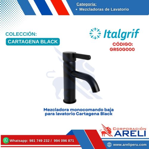 Mezcladora monocomando baja para lavatorio Cartagena Black - ITALGRIF