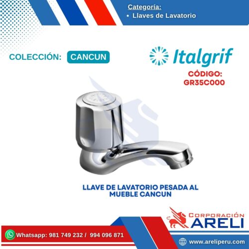 LLAVE DE LAVATORIO PESADA AL MUEBLE CANCUN - ITALGRIF