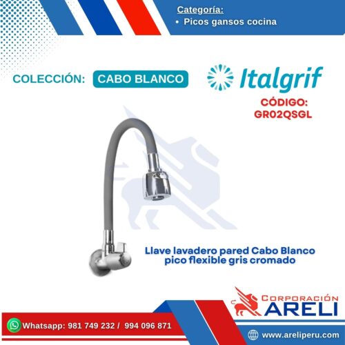 Llave lavadero pared Cabo Blanco pico flexible gris cromado - ITALGRIF