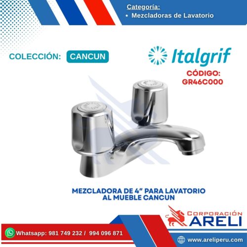 MEZCLADORA DE 4″ PARA LAVATORIO AL MUEBLE CANCUN ITALGRIF