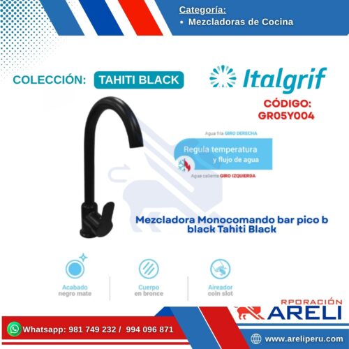 Mezcladora Monocomando bar pico b black Tahiti Black - ITALGRIF