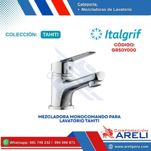 MEZCLADORA MONOCOMANDO PARA LAVATORIO TAHITI - ITALGRIF