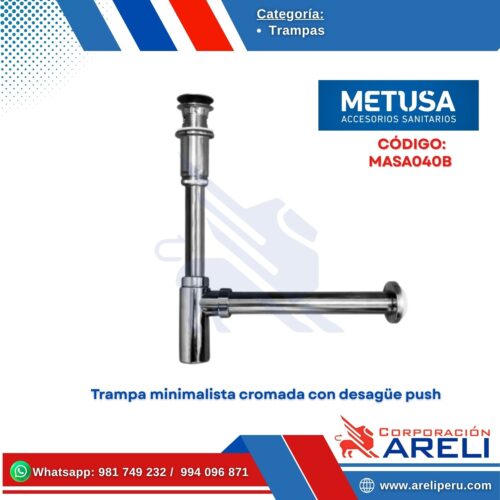 Trampa minimalista cromada con desagüe push - METUSA