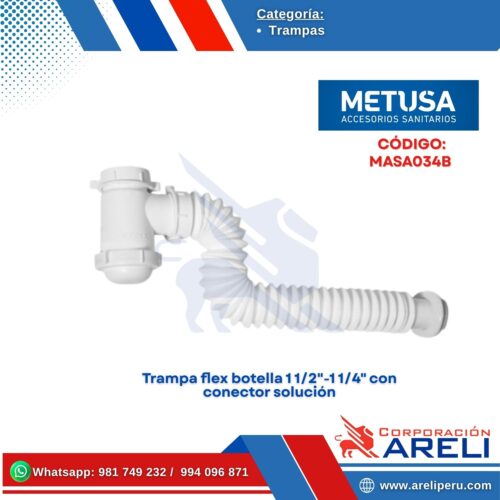 Trampa flex botella 1 1/2"-1 1/4" con conector solución - METUSA