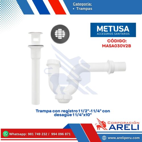Trampa con registro 1 1/2"-1 1/4" con desagüe 1 1/4"x10" - METUSA