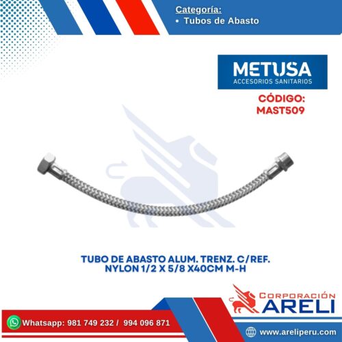 TUBO DE ABASTO ALUMINIO TRENZ. C/REF. NYLON 5/8" M-H (40cm)-METUSA