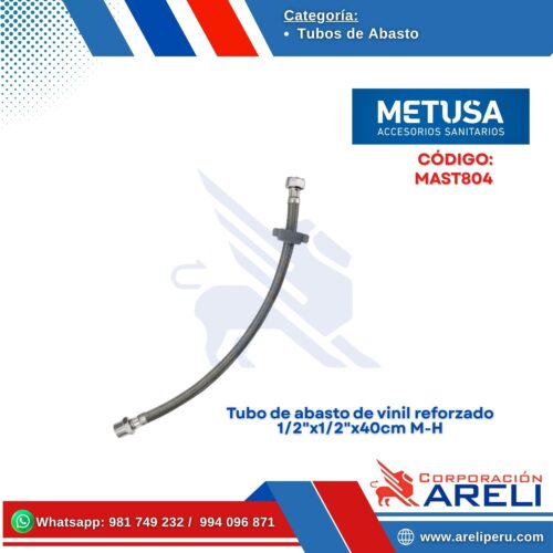 TUBO DE ABASTO VINIL REFORZADO 1/2" M-H (40cm, 60cm y 80cm)-METUSA