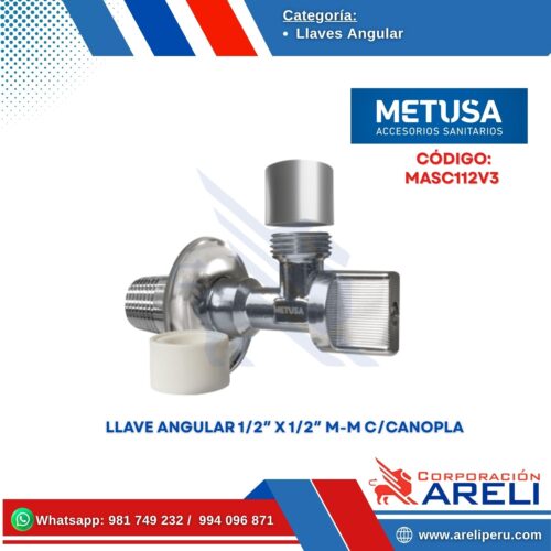 LLAVE ANGULAR 1/2″ X 1/2″ M-M C/CANOPLA - METUSA