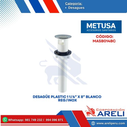 DESAGÜE PLASTIC 1 1/4″ X 8″ BLANCO  REG/INOX - METUSA