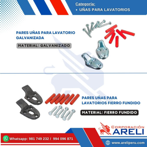 UÑAS PARA LAVATORIO GALVANIZADA Y FIERRO NEGRO