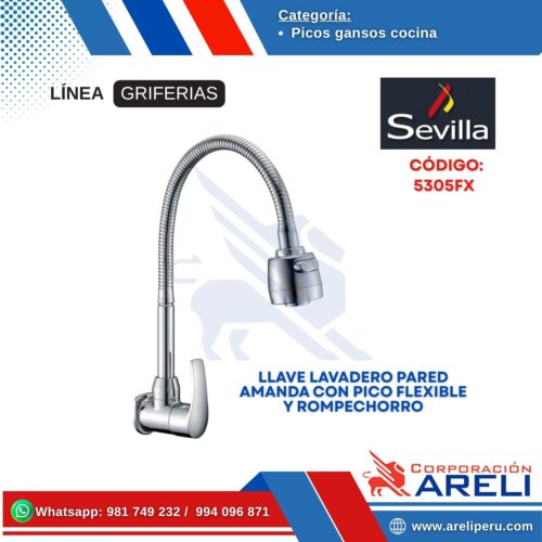 LLAVE LAVADERO PARED AMANDA CON PICO FLEXIBLE Y ROMPECHORRO- SEVILLA