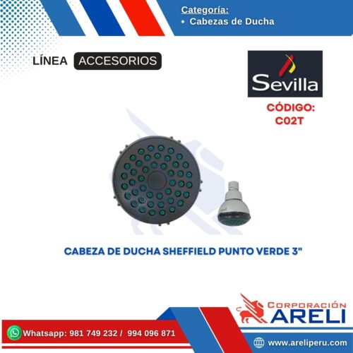 CABEZA DE DUCHA SHEFFIELD PUNTO VERDE 3" SEVILLA