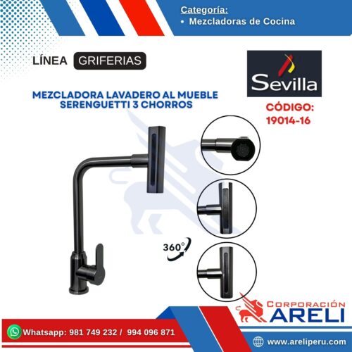 MEZCLADORA LAVADERO AL MUEBLE  SERENGUETTI 3 CHORROS- SEVILLA