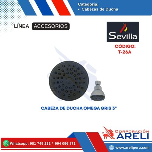 CABEZA DE DUCHA OMEGA GRIS 3" SEVILLA
