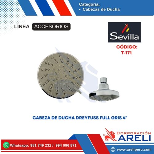 CABEZA DE DUCHA DREYFUSS FULL GRIS 4" SEVILLA