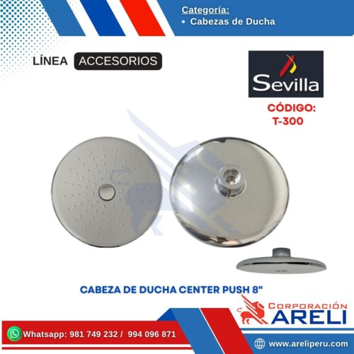 CABEZA DE DUCHA CENTER PUSH 8" SEVILLA