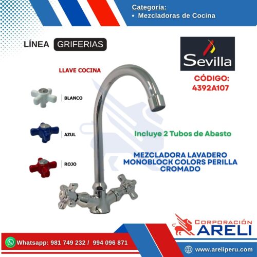 MEZCLADORA LAVADERO MONOBLOCK COLORS PERILLA CROMADO- SEVILLA