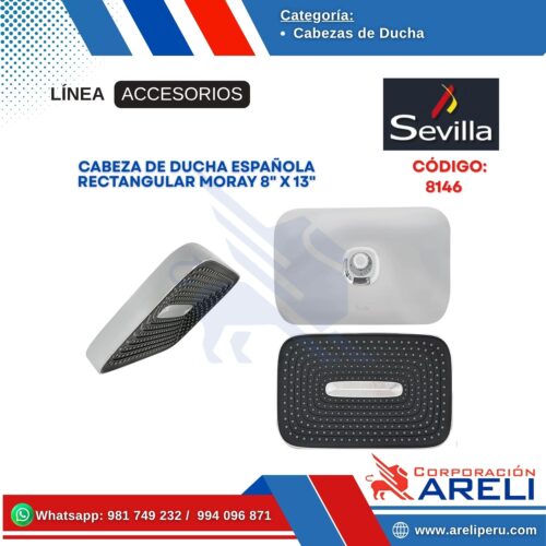 CABEZA DE DUCHA ESPAÑOLA RECTANGULAR MORAY 8" X 13" SEVILLA