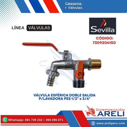 VÁLVULA ESFÉRICA JARDIN DOBLE SALIDA P/LAVADORA PES 1/2" x 3/4" SEVILLA