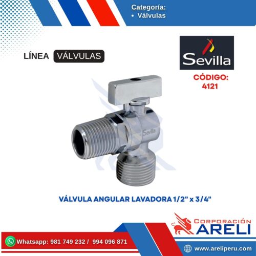 VÁLVULA ANGULAR LAVADORA 1/2" x 3/4" SEVILLA