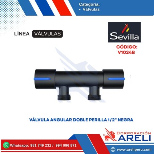 VÁLVULA ANGULAR DOBLE PERILLA 1/2" NEGRA SEVILLA