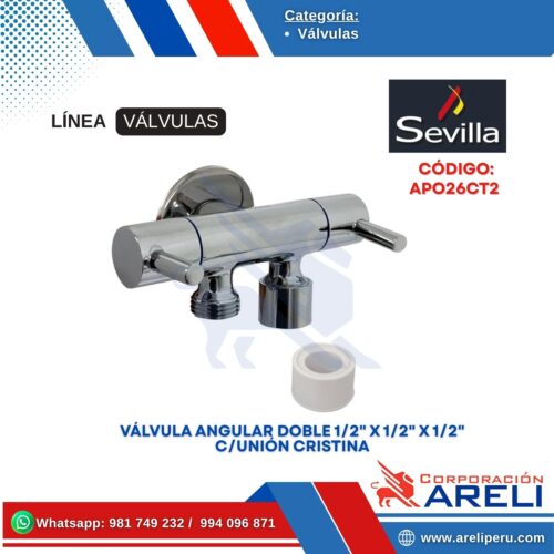 VÁLVULA ANGULAR DOBLE 1/2" X 1/2" X 1/2" C/UNIÓN CRISTINA SEVILLA