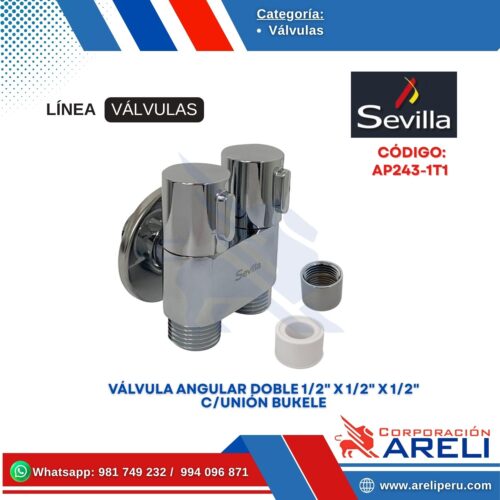 VÁLVULA ANGULAR DOBLE 1/2" X 1/2" X 1/2" C/UNIÓN BUKELE SEVILLA