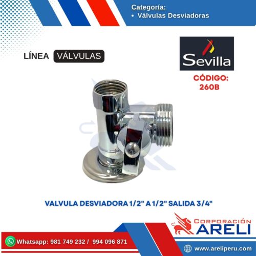 VALVULA DESVIADORA 1/2" A 1/2" SALIDA 3/4" SEVILLA